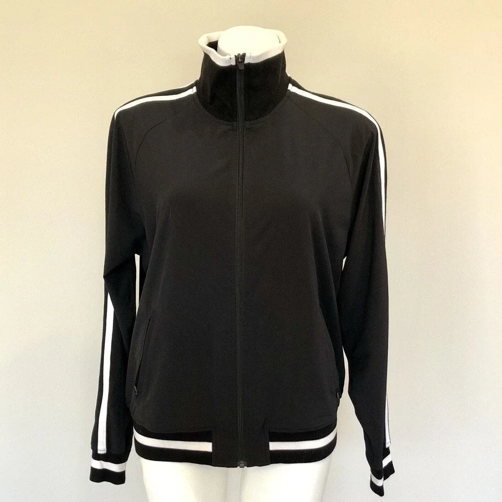 Athleta Circa Track Jacket Medium Stripe Full Zip Pockets Recycled Materials - Picture 2 of 12